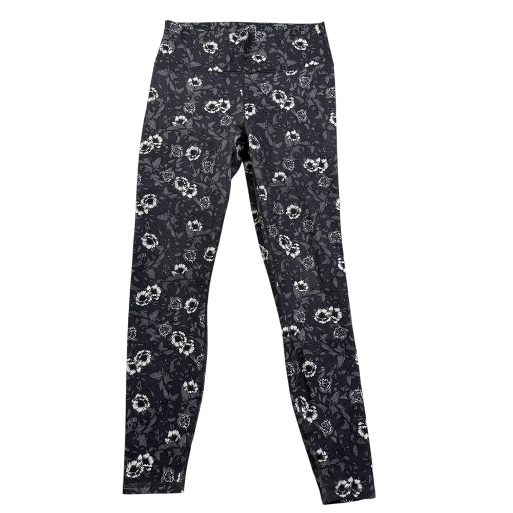 Fabletics Floral Print Leggings – Dark Gray Base, Women’s Medium